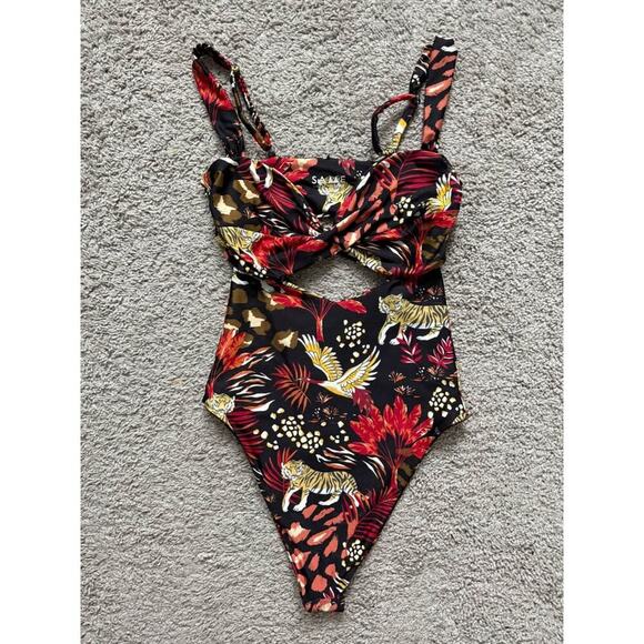SAME Los Angeles‎ Cutout Jungle Tropical Flatter One Piece Swimsuit Sz S - Picture 2 of 5